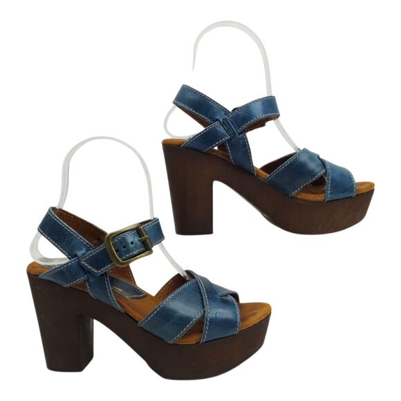 Sbicca Vintage Collection Platform Sandals Womens US 6.5 EU 37 Blue Chunky Heel - Picture 12 of 16